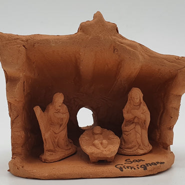 Terracotta Nativity Scene with Hut 3 Pieces cm 2,5