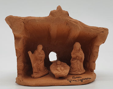 Terracotta Nativity Scene with Hut 3 Pieces cm 2,5
