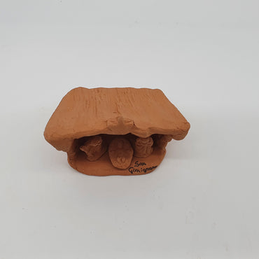 Terracotta Nativity Scene with Hut 3 Pieces cm 2,5