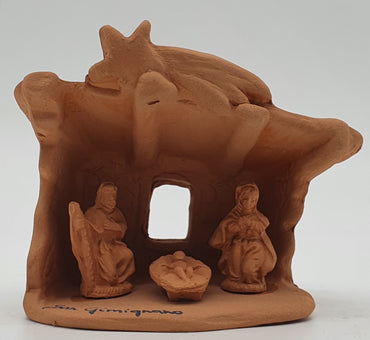 Terracotta Nativity Scene with Hut 3 Pieces cm 3,5