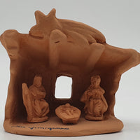 Terracotta Nativity Scene with Hut 3 Pieces cm 3,5