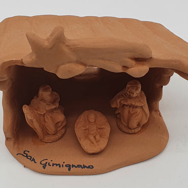 Terracotta Nativity Scene with Hut 3 Pieces cm 3,5