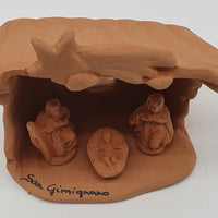 Terracotta Nativity Scene with Hut 3 Pieces cm 3,5