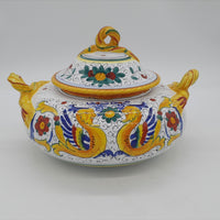 Zuppiera Bassa Con Coperchio Decoro Raffaellesco