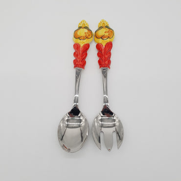 Lemon Salad Cutlery Yellow Background Steel and Ceramic