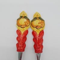 Lemon Salad Cutlery Yellow Background Steel and Ceramic
