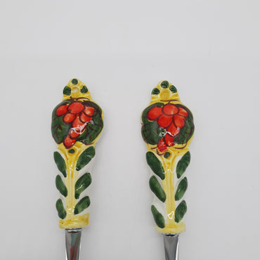 Posate per Insalata Uva Rossa Fondo Giallo Acciaio e Ceramica
