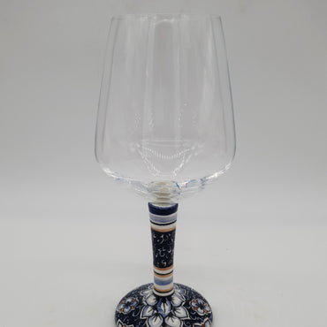 Glass for Wine Ceramic and Glass White Flowers Blue Background