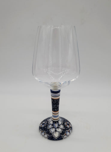 Glass for Wine Ceramic and Glass White Flowers Blue Background
