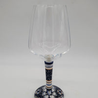 Calice per Vino Ceramica e Vetro Fiori Bianchi Fondo Blu