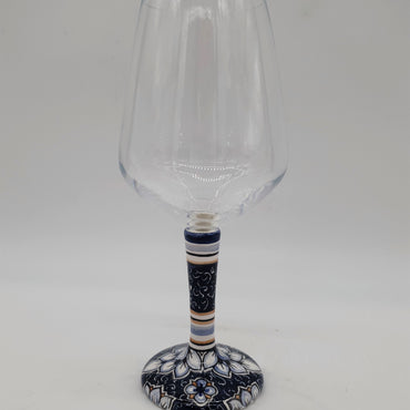 Glass for Wine Ceramic and Glass White Flowers Blue Background