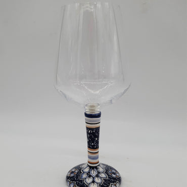Glass for Wine Ceramic and Glass White Flowers Blue Background