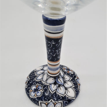 Glass for Wine Ceramic and Glass White Flowers Blue Background