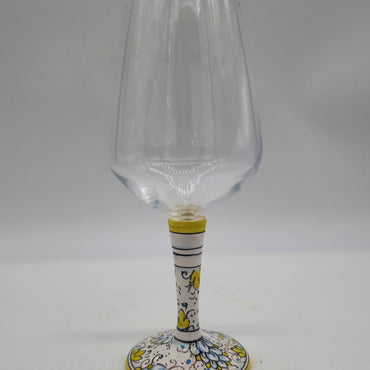 Wine Glass Ceramic and Glass Blue Flowers Green Edge