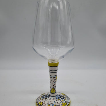 Wine Glass Ceramic and Glass Blue Flowers Green Edge