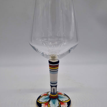 Wine Glass Ceramic and Glass Blue and Red Leaves