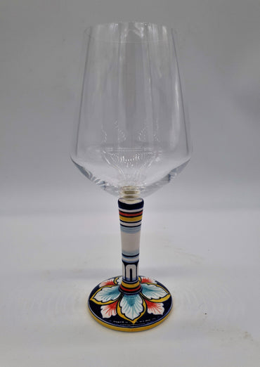 Wine Glass Ceramic and Glass Blue and Red Leaves