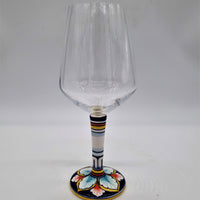 Wine Glass Ceramic and Glass Blue and Red Leaves