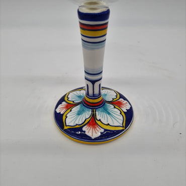 Wine Glass Ceramic and Glass Blue and Red Leaves