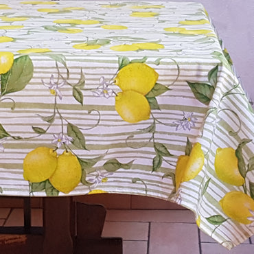 Green Striped Lemon Provencal Tablecloth