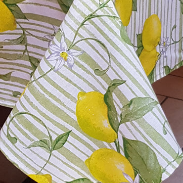 Green Striped Lemon Provencal Tablecloth
