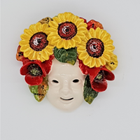 Maschera torre girasoli e papaveri da appendere in ceramica
