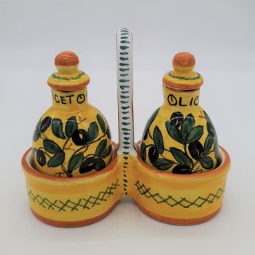 Set Olio Aceto Decoro Olive Fondo Giallo