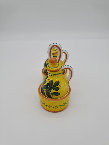 Set Oil Vinegar Olive Decoration Yellow Background