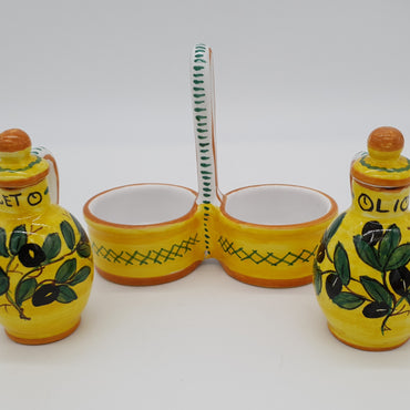Set Olio Aceto Decoro Olive Fondo Giallo