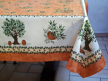 Tovaglia Provenzale Olive Fondo Arancio Albero