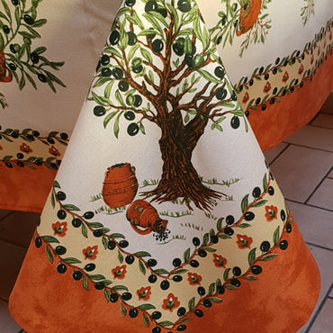 Tovaglia Provenzale Olive Fondo Arancio Albero