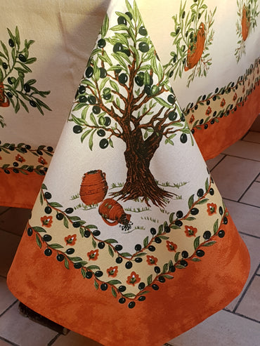 Tovaglia Provenzale Olive Fondo Arancio Albero