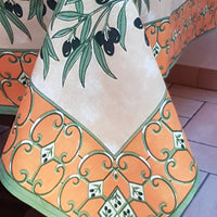 Provencal Olive Tablecloth Orange and Ivory Background