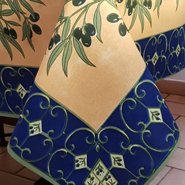 Provencal Olive Tablecloth Blue and Yellow Background