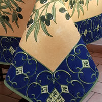 Provencal Olive Tablecloth Blue and Yellow Background