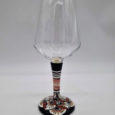 Glass for Wine Ceramic and Glass Peacock Feathers Black Background