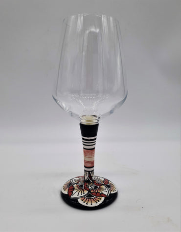 Glass for Wine Ceramic and Glass Peacock Feathers Black Background