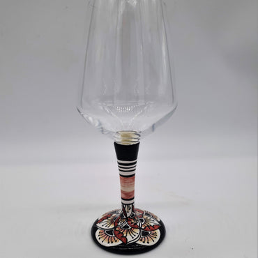 Glass for Wine Ceramic and Glass Peacock Feathers Black Background
