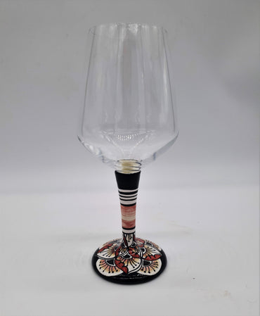 Glass for Wine Ceramic and Glass Peacock Feathers Black Background