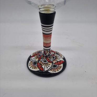 Glass for Wine Ceramic and Glass Peacock Feathers Black Background