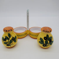 Salt and Pepper Set with Olive Decoration Yellow Background