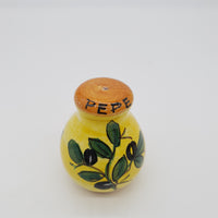 Salt and Pepper Set with Olive Decoration Yellow Background