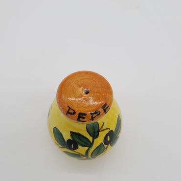 Salt and Pepper Set with Olive Decoration Yellow Background