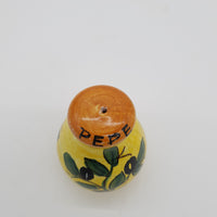 Salt and Pepper Set with Olive Decoration Yellow Background