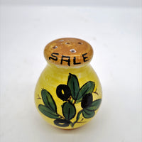 Salt and Pepper Set with Olive Decoration Yellow Background