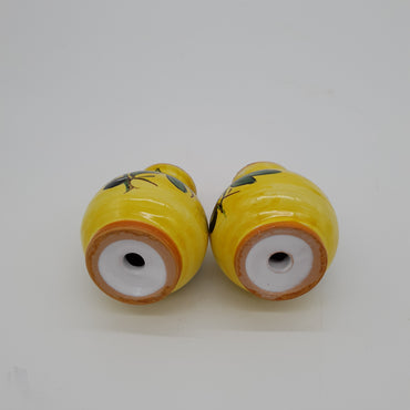 Salt and Pepper Set with Olive Decoration Yellow Background