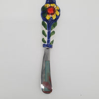 Coltello Spalma Burro Decoro Girasole Fondo Blu Acciaio e Ceramica