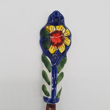 Coltello Spalma Burro Decoro Girasole Fondo Blu Acciaio e Ceramica