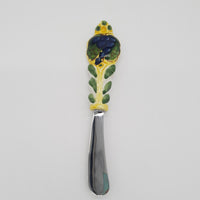 Coltello Spalma Burro Decoro Uva Blu Fondo Giallo Acciaio e Ceramica
