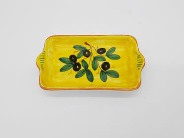 Tray Decorated Olives Yellow Background